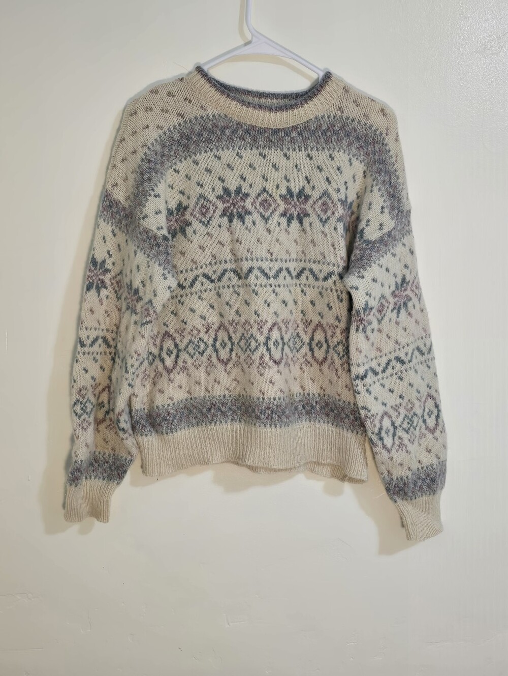 Vintage 1990s Eddie Bauer Wool Nordic Snowflake Sweater Cream Size Medium